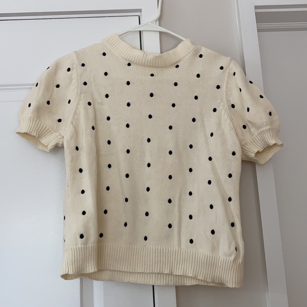 Luca & Grae Polka Dot Black & Cream Puff Sleeve Sweater Top